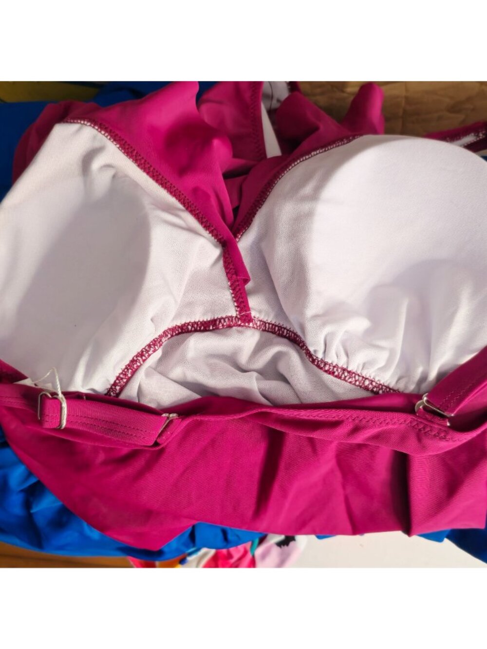 One Piece Figure Flattering Swimsuit M Red Fuchsia Ruffled Adjustable Ruched - Picture 7 of 9